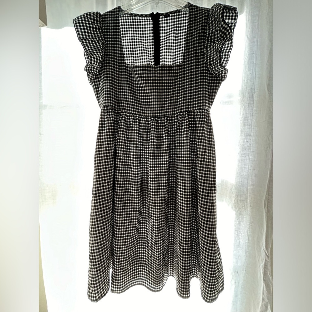 Black and white gingham flutter sleeve dress